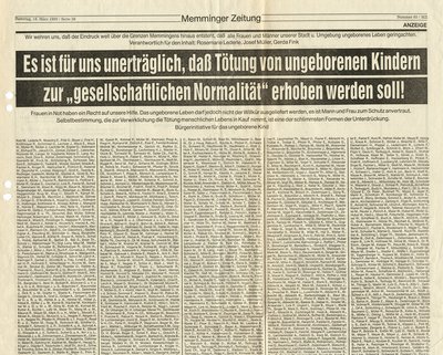 Anzeige in der Memminger Zeitung vom 18. März 1989 (Stadtarchiv Memmingen)