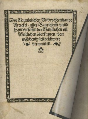 Augsburger Druck der Zwölf Artikel von Melchior Ramminger 1525 (Stadtarchiv Memmingen)