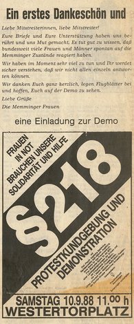 Einladung der Memminger Frauen zur Demonstration (Stadtarchiv Memmingen)